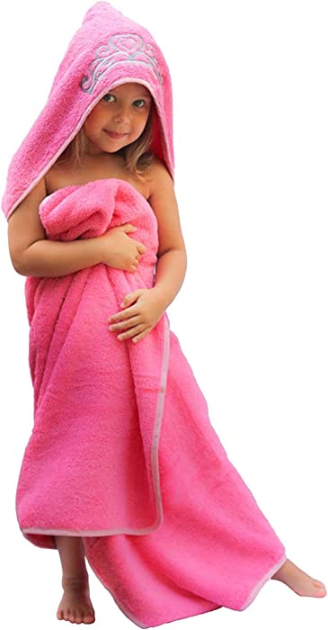 Princess Baby Bath Towel [Pink] Hooded Toddler Towels for Girls Up to 12 Years - Oversized Baby Towel with Super Absorbent 100% Cotton - Soft and Cozy Beach Towel