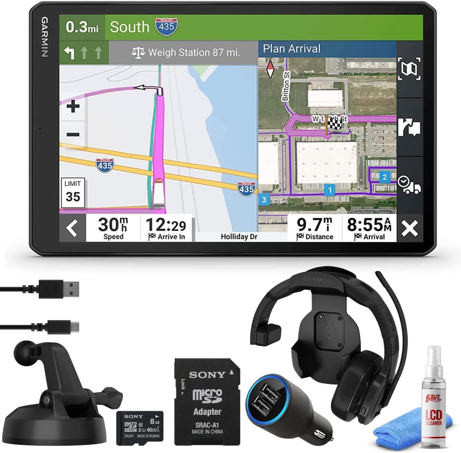 Garmin Dezl OTR610, Extra-Large, Easy-to-Read 6" GPS Truck Navigator, Custom Truck Routing, Birdseye Satellite Imagery, Garmin Dezl Headset with 8GB Micro SD Card, USB Car Adapter & 6Ave Cleaning Kit