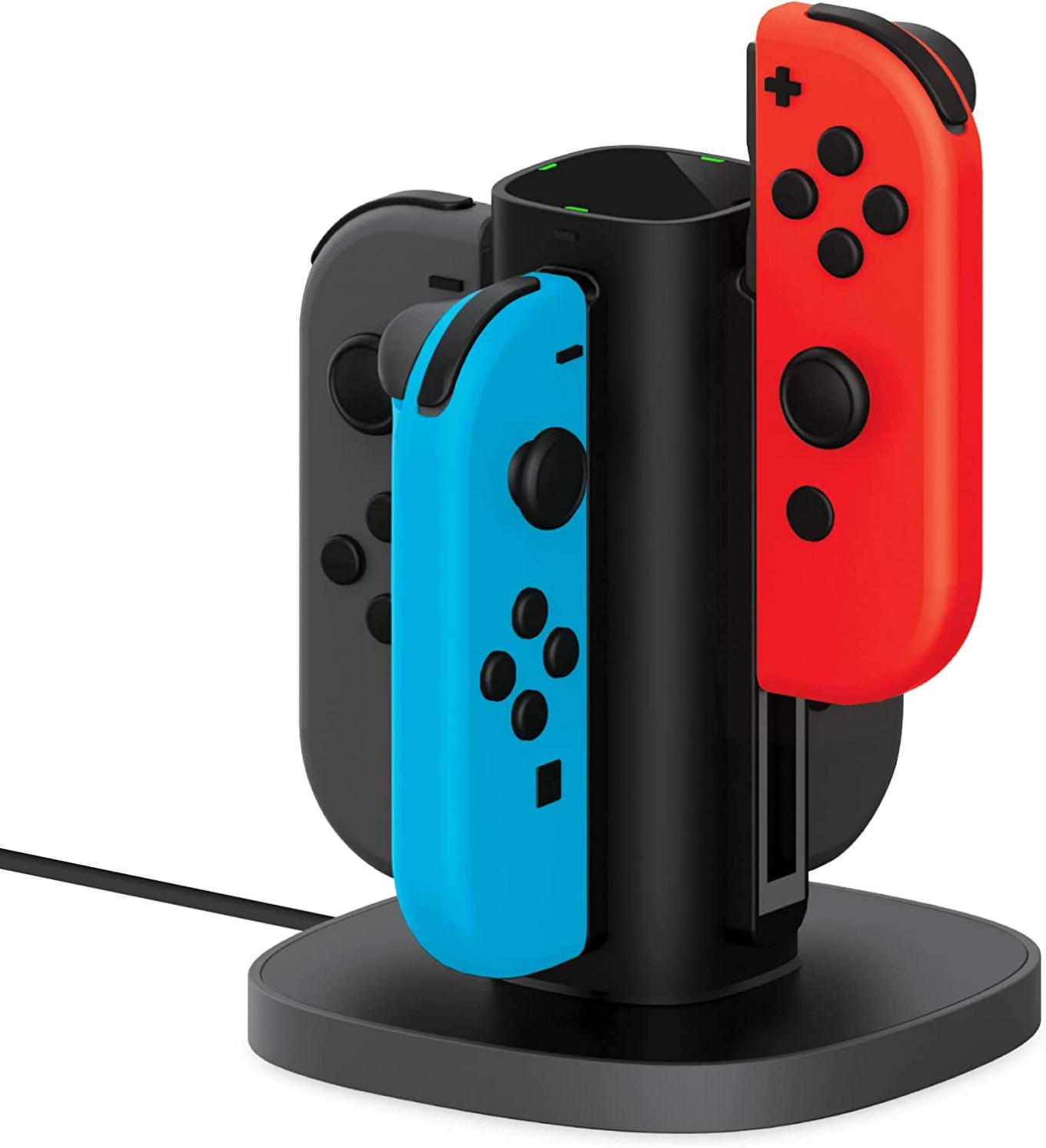 TALK WORKS Joy-Con Charger Dock For Nintendo Switch Gaming Controllers - 4-Remote Docking Charging Station Compatible w/ Switch OLED (Black)