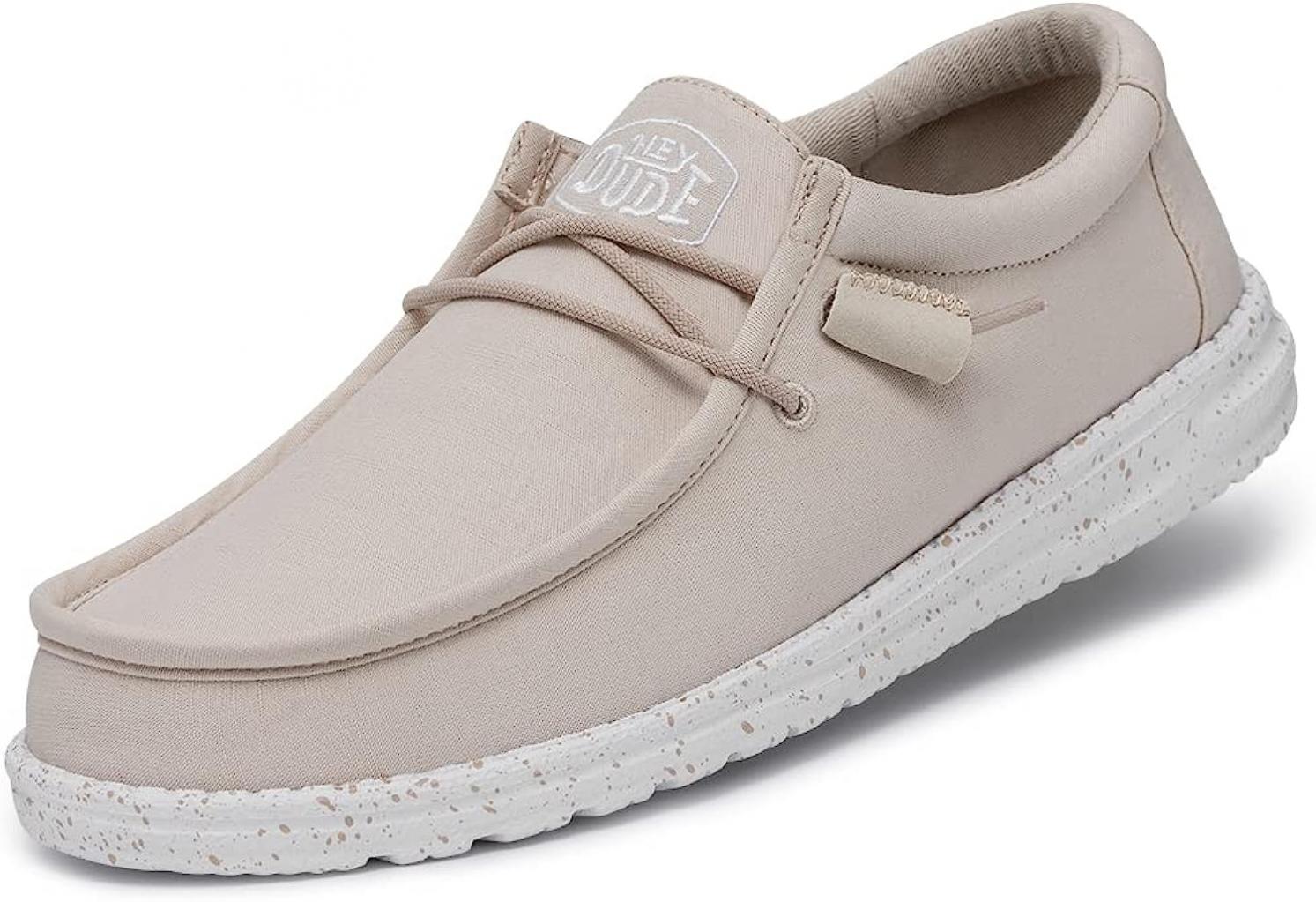 Hey Dude Men's Wally Slub Canvas Natural Size 6| Men's Loafers | Men's Slip On Shoes | Comfortable & Light-Weight