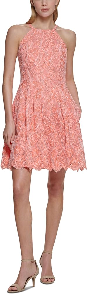 Vince Camuto Petite Lace Fit & Flare Halter Dress