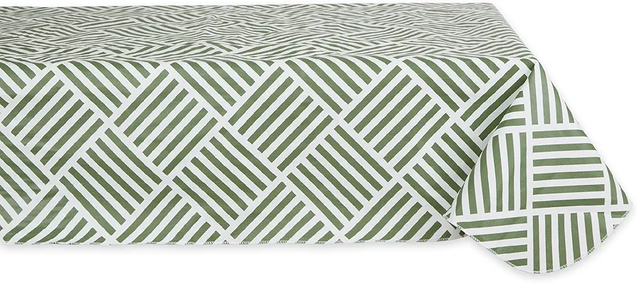 DII Indoor/Outdoor Vinyl Tabletop Collection Grid Pattern, Flannel Backed Tablecloth, Rectangle, 60x102, Artichoke Green