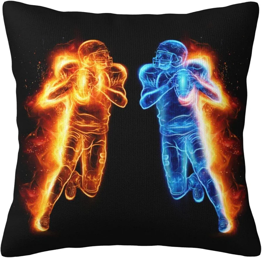 Football Styles Square Throw Pillow Covers 18" x 18" for Boys Girls Room, Cool Sports Style Pillowcase with Zipper, Black Cushion Covers with Football Men Pattern Printed for Home Decor Sofa Couch