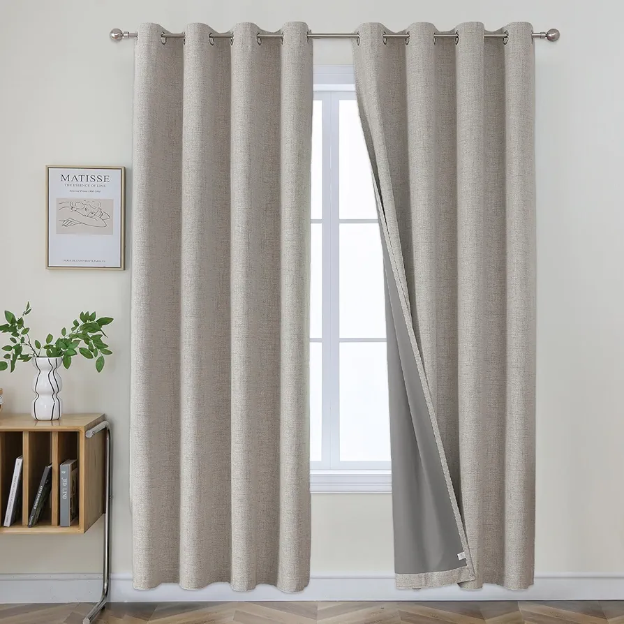 Joydeco Black Out Curtains 63 Inch Long, Curtains 63 Inch Length Textured Thermal Grommets Curtains, Room Darkening Curtains 63 Inches Long for Living Room Bedroom, (42x63 inch, Greyish White)