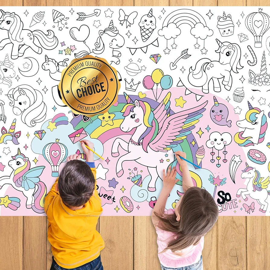 43.3 x 31.5 Inch Coloring Paper Tablecloth Poster for Kids - Disposable Giant Color-in Banner for Children Activity Magical Decoration for Classroom, Dining Room, Birthday Party Favors