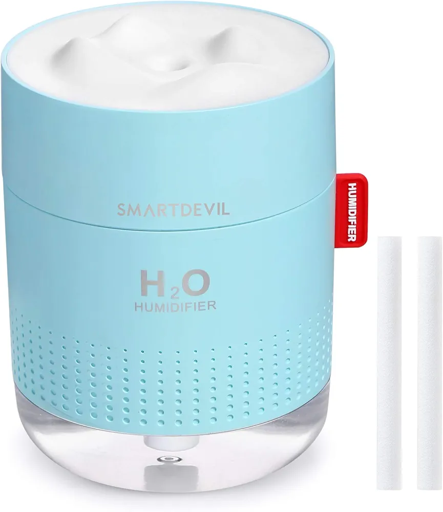 SmartDevil Small Humidifiers, 500ml Desk Humidifiers, Whisper-Quiet Operation, Night Light Function, Two Spray Modes,Auto Shut-Off for Bedroom, Babies Room, Office, Home (Blue)