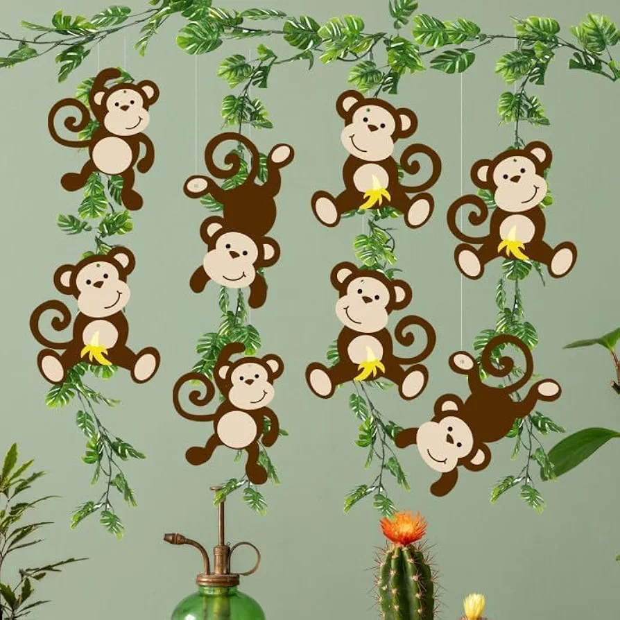 30 PCS Large Monkey Cutouts Jungle Theme Decorations Monkey Birthday Decorations Jungle Hanging Monkey Safari Classroom Decorations 12 FT Jungle Vines for Birthday Party Classroom Decorations