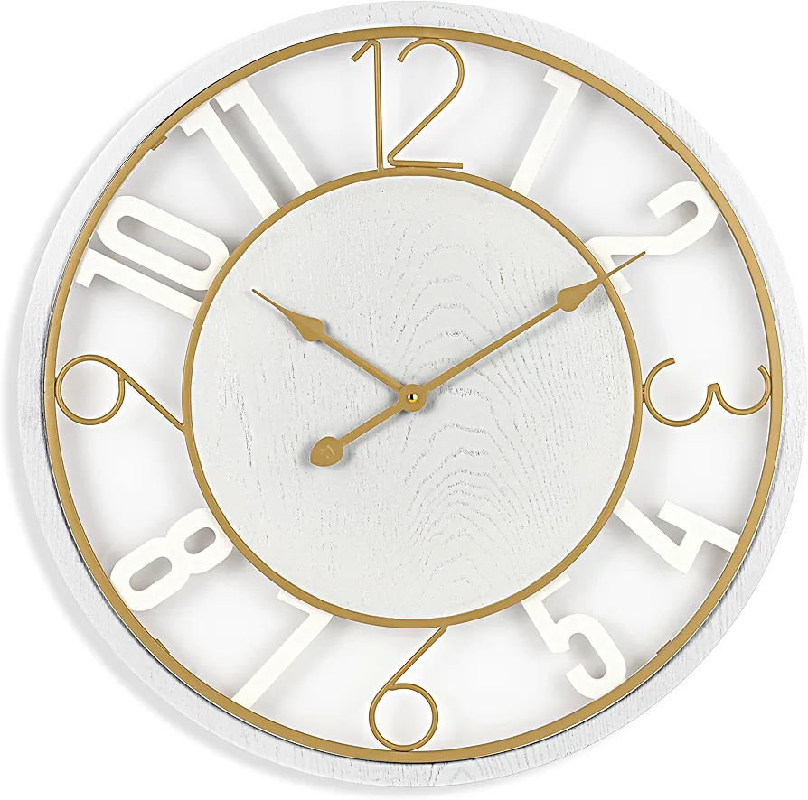 Sorbus Wooden Modern Wall Clock - Large Wall Clock for Living Room Decor - 24-Inch Big Wall Clock Decorative, Battery Operated Analog Large Clock - Ideal for Modern Wall Decor Living Room (White)