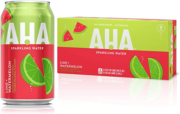 AHA Sparkling Water, Lime Watermelon Flavored Water, Zero Calories, Sodium Free, No Sweeteners, 12 fl oz, 8 Pack