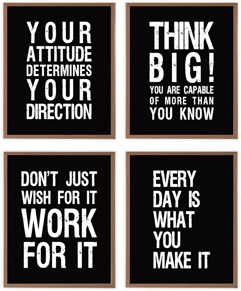 VNWEK Motivational Office Quote Black and White Wall Art Poster Prints Unframed 8”x10”Set Of 4,Positive Quotes Decorations for Office Living Room Bedroom Gym,Inspirational Gifts for Women Men