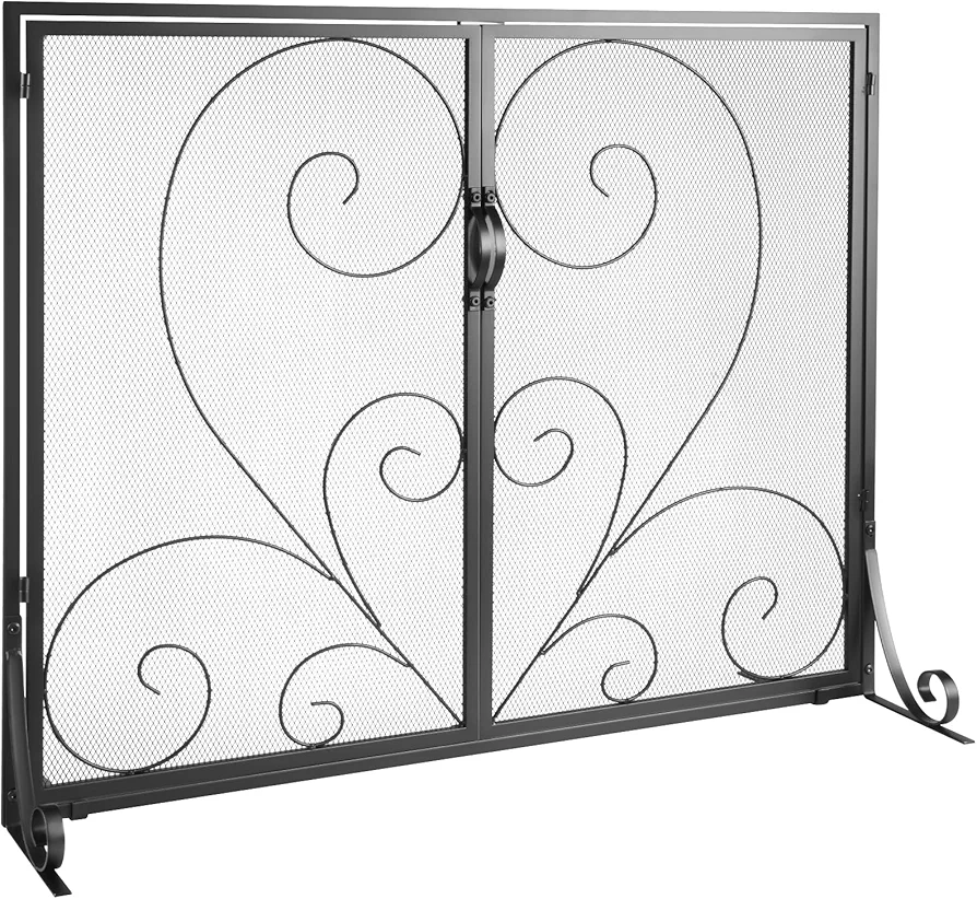 VEVOR Fireplace Screen 1 Panel with Door, Sturdy Iron Mesh Fireplace Screen, 39"(L) x31.6(H) Spark Guard Cover, Simple Installation, Free Standing Fire Fence Grate for Living Room Home Decor Vintage