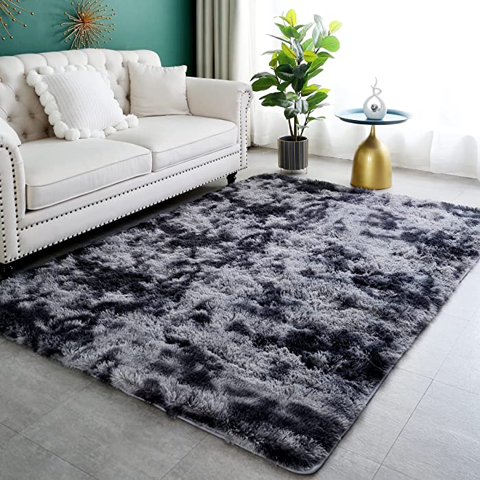 Aternoon 5.3 x 7.5 Feet Shag Area Rug, Super Soft Fluffy Shaggy Rugs Floor Carpet for Living Room, Children Bedroom, Nursery Play Room, Home Decor, 5x8, Dark Grey