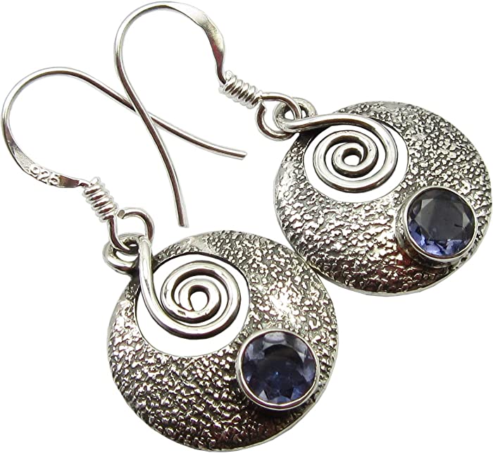 SilverStarJewel Solid Sterling Silver Natural Iolite tcw 1.2 Earrings 3.3 cm Jewelery Gift