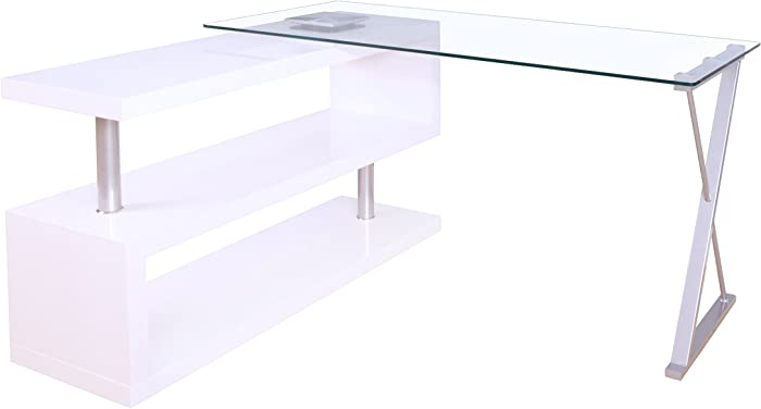 ACME FURNITURE Buck Desk w/Swivel - 92368 - White High Gloss & Clear Glass