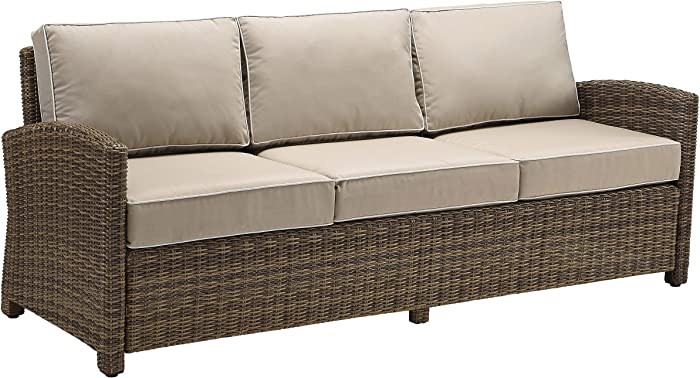 Crosley Furniture Bradenton Outdoor Wicker Patio Sofa with Cushions - Sand