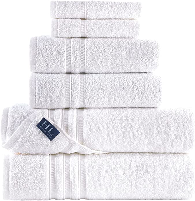 Hammam Linen White Bath Towels Set 6-Piece Original Turkish Cotton Soft, Absorbent and Premium Towel for Bathroom and Kitchen 2 Bath Towels, 2 Hand Towels, 2 Washcloths