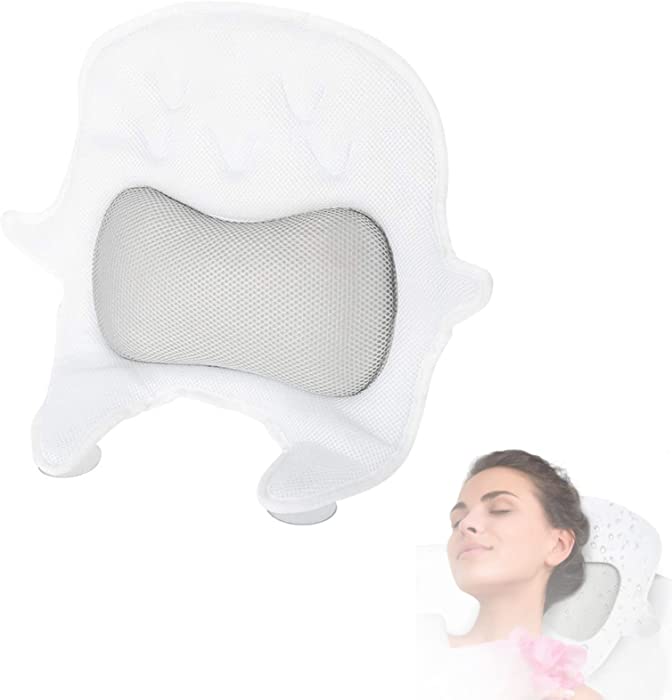 Bathtub Pillow, Home Spa & Rest Bath Pillow Air Mesh Bath Pillow with 5 Suction Cups Bath Pillows Material Waterproof Design,Adapts Any Size Bathtub for Head Back & Shoulder Support