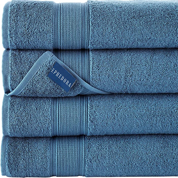 100% Turkish Cotton Light Blue Bath Towels | 4-Pack | 27x54 | 600 GSM | Large, Soft and Absorbent | Premium Quality | Perfect for Daily Use ,Home, Hotels, Spa