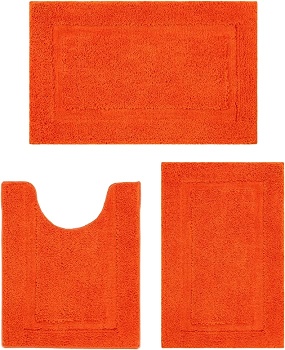 SHACOS Bathroom Rugs Sets 3 Piece Ultra Soft Bathroom Shower Rugs with U-Shaped Contour Toilet Mat Absorbent Non Slip Microfiber Bath Carpet for Bathroom Laundry Kitchen, Orange