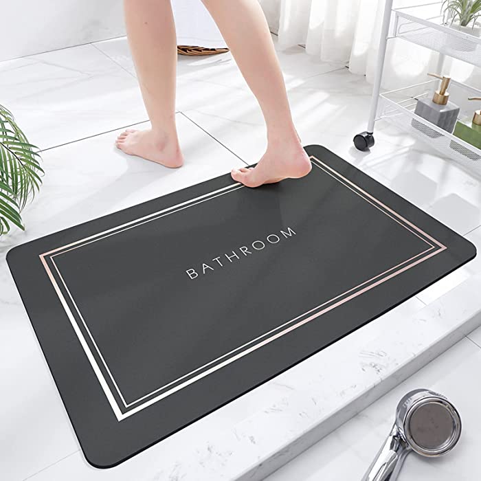 Super Absorbent Floor Mat, Quick-Drying Bathroom Mats, Absorbent Bath Mats for Home, Rubber Non-Slip Bottoms, Easy to Clean, Simple Bathroom Door Mat, Bathroom Shower Mat (40*60 cm, Dark Grey)