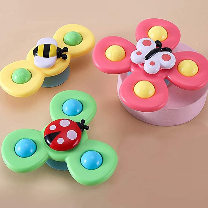 3PCS Suction Cup Spinner Toy Cartoon Animal Rotating Suction Cups Suction Cup Spinning Toys,Baby Bath Spinner Toy with Rotating Suction Cup for Bathrooms, Dining Tables, Refrigerators, Glass windows