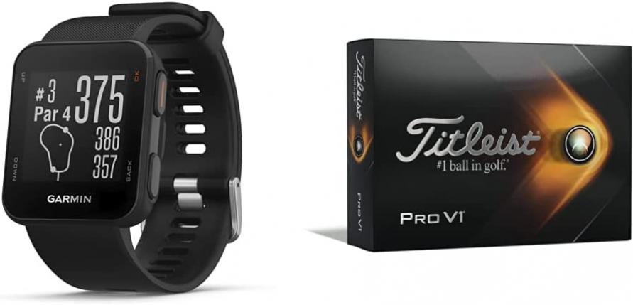 Garmin 010-02028-00 Approach S10, Lightweight GPS Golf Watch, Black & Titleist Pro V1 Golf Balls