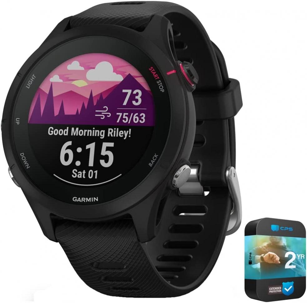 Garmin 010-02641-22 Forerunner 255S Music GPS Smartwatch Black Bundle with 2 YR CPS Enhanced Protection Pack