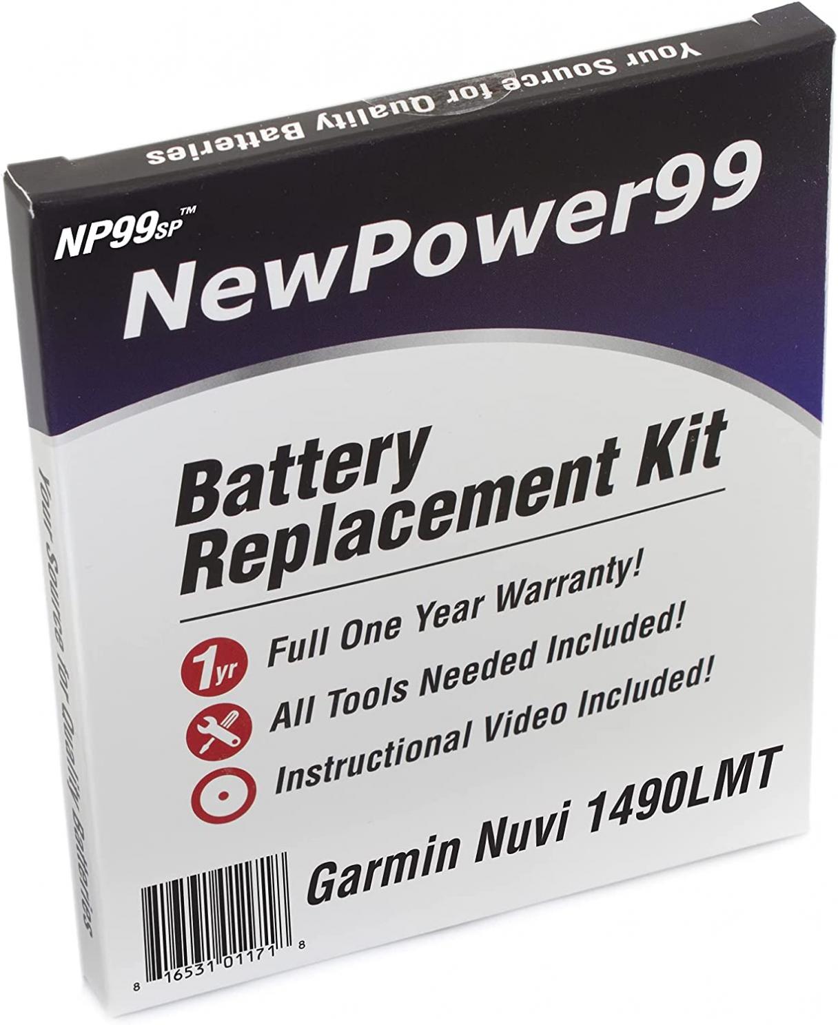 NewPower99 Battery Replacement Kit with Battery, Video Instructions and Tools for Garmin Nuvi 1490LMT