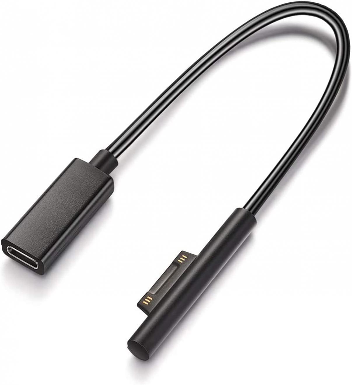 Sisyphy Surface Connect to USB-C Charging Cable (Black 0.7ft), Compatible for Microsoft Surface Pro 7/6/5/4/3 Go 4/3/2/1 Laptop Book, Works with 45W 15V3A USB C Charger and USB-C to USB-C Cable