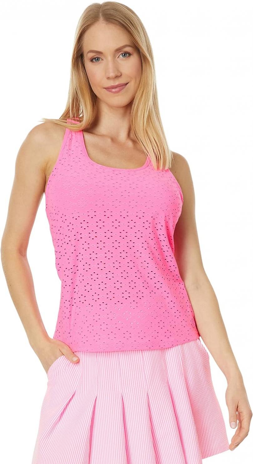 Lilly Pulitzer Asana Bra Tank Havana Pink Match Point Eyelet XL