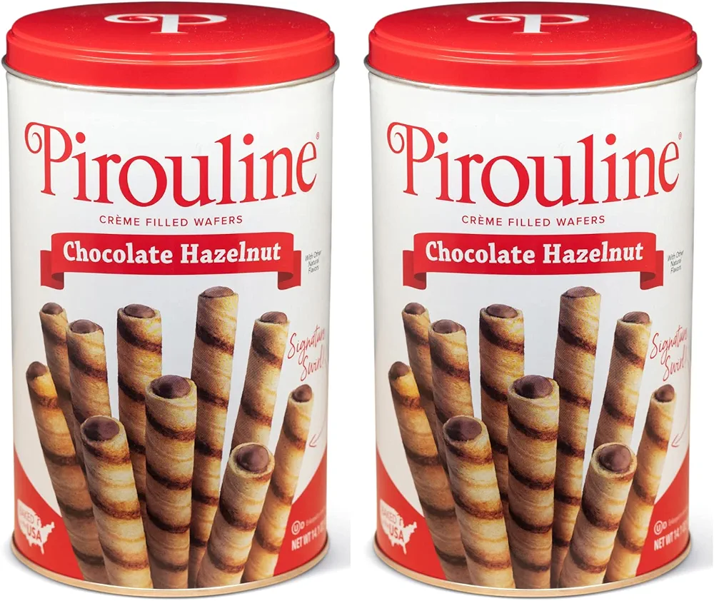 Pirouline Rolled Wafers – Chocolate Hazelnut – Rolled Wafer Sticks, Crème Filled Wafers, Rolled Cookies for Coffee, Tea, Ice Cream, Snacks, Parties, Gifts, and More – 14.1oz Tin 2pk