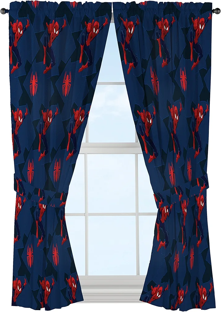 Jay Franco Marvel Spiderman Classic Saving The Day 63" Decorative Curtain/Drapes 4-Piece Set (2 Panels, 2 Tiebacks)