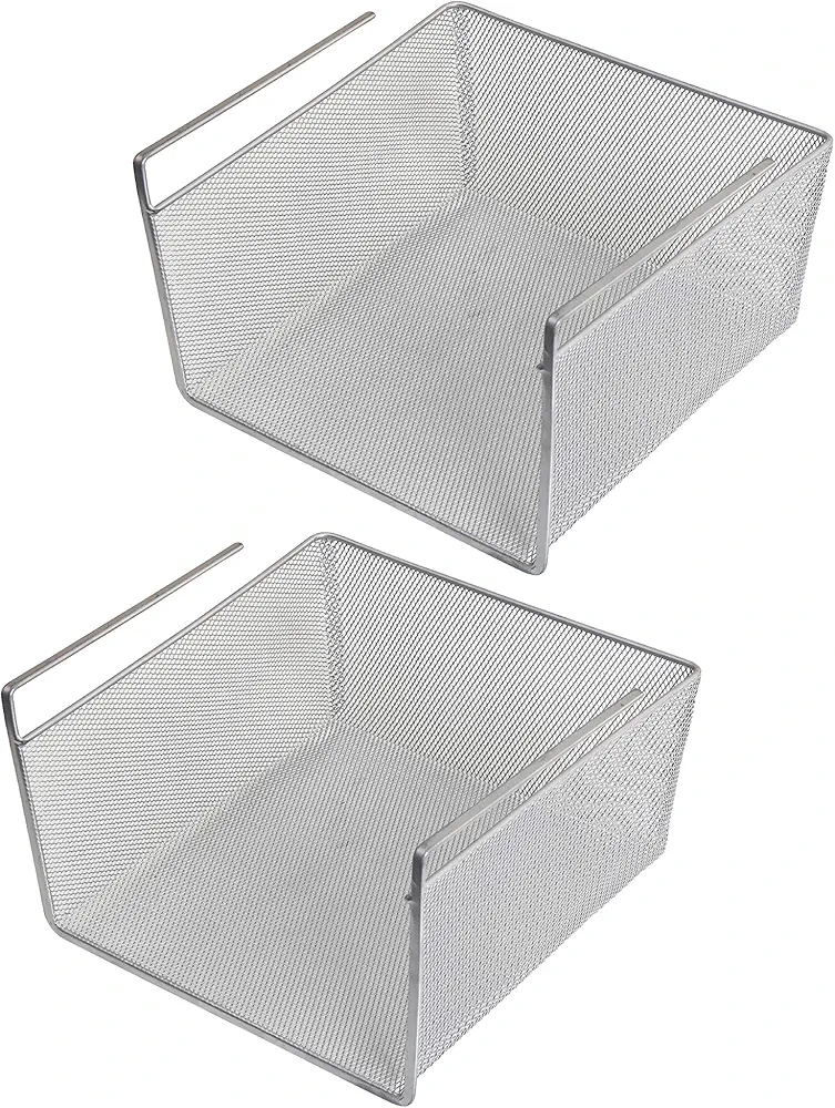 YBM Home Under Shelf Basket (2-Pack) Mesh Stainless Steel Storage Under Cabinet Hanging Basket Rack Maximize Space in Cabinets, Pantry Room, Bathroom, Laundry Room, and More, 1614