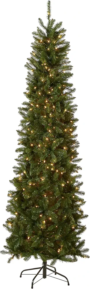 National Tree Company Artificial Pre-Lit Slim Christmas Tree, Green, Kingswood Fir, White Lights, Includes Stand, 6.5 Feet