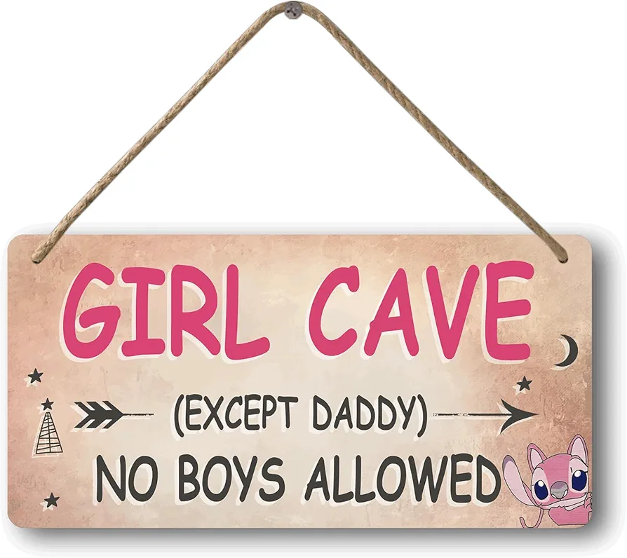 Stitch Room Decor For Girls Cute Stuff For Teen Girl Lilo And Stitch Bedroom Decor Pink Room Decorations For Girls 10-12 Kids Bedroom Furniture Girl Cave No Boys Allowed Signs Room Wall Decor 12x6 In