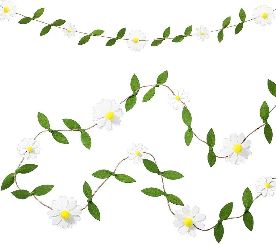 23 ft Felt Daisy Chain Banner Spring Flower Garland Daisy Party Decorations Flower Felt Garland Daisy Boho Banner for 1st Birthday Baby Shower Nursery Outdoor Wedding Baby Room Decor