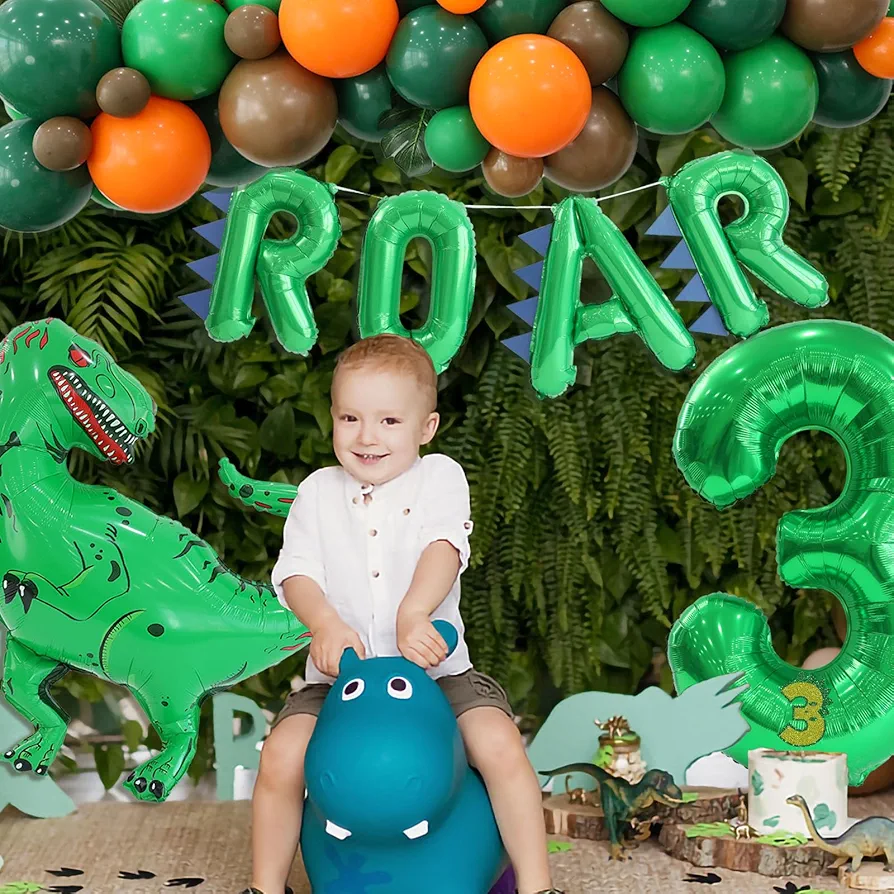 Green Dinosaur Birthday Decorations 3 Year Old Boy Girl Roar Foil Decorations Dinosaur Party Balloons For Room Baby Shower Bathroom Decor Supplies Jungle Safari Themed Dinosaur Arch Garland Kit