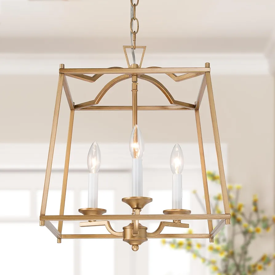 classy leaves Gold Chandelier, 3 Light Modern Gold Chandelier Light Fixtures Antique Hanging Lanterns Chandelier for Dining Room, Living Room, Kitchen Island, Foyer, Entryway