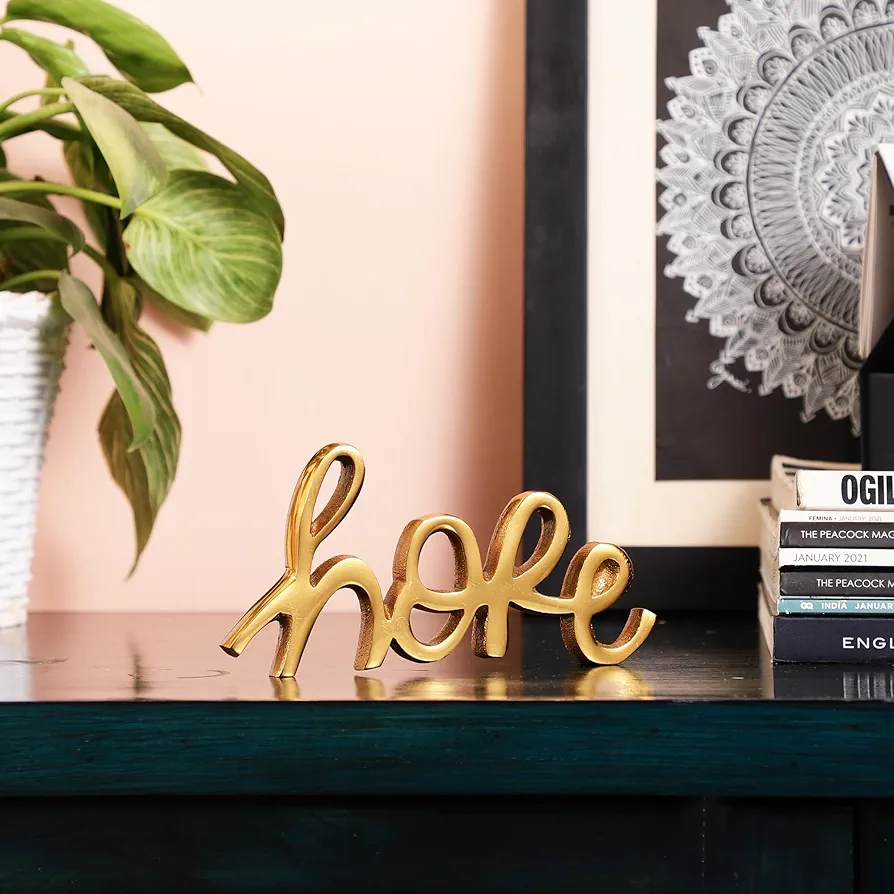 Tabletop Freestanding Hope Sign,Decorative Metal Words Home Decor,Bedroom Kitchen Living Room Table Centerpiece Words.Decorative Metal Word Signs - Hope - Gold