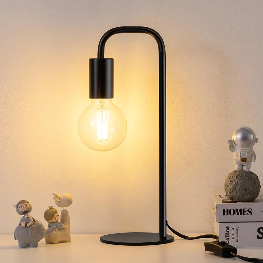 Industrial Table Lamp for Bedroom, Bed Side Table Lamps for Nightstand with Wire Switch, E26 Socket Base, Modern Nightstand Lamp for living Room, Reading, Office, Bulb Not Included