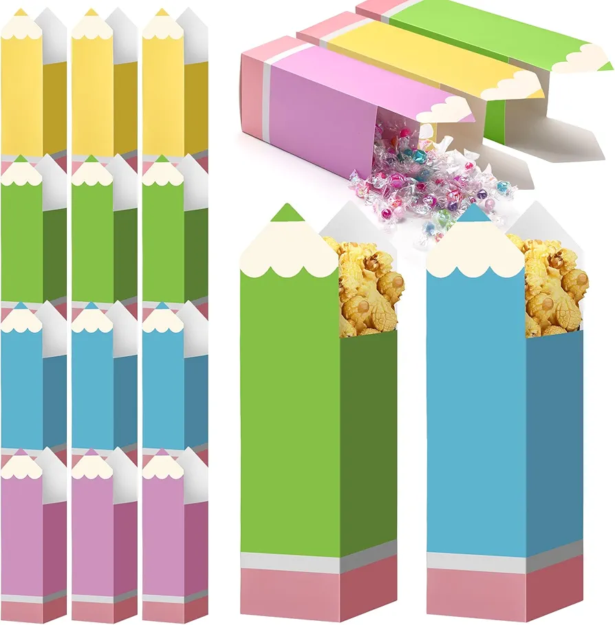 36 Pcs Back to School Pencil Candy Boxes Popcorn Holders Teacher Gift Back to School Party Favors Treat Boxes for School Classroom Decoration