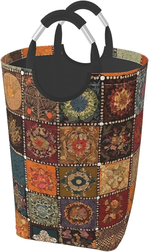 Laundry Basket Collapsible Clothes Hamper for Dirty Clothes, Laundry Bag with Handles Blanket Toys Storage Blanket, Dorm Room Essentials Accessories - African Style Patchwork