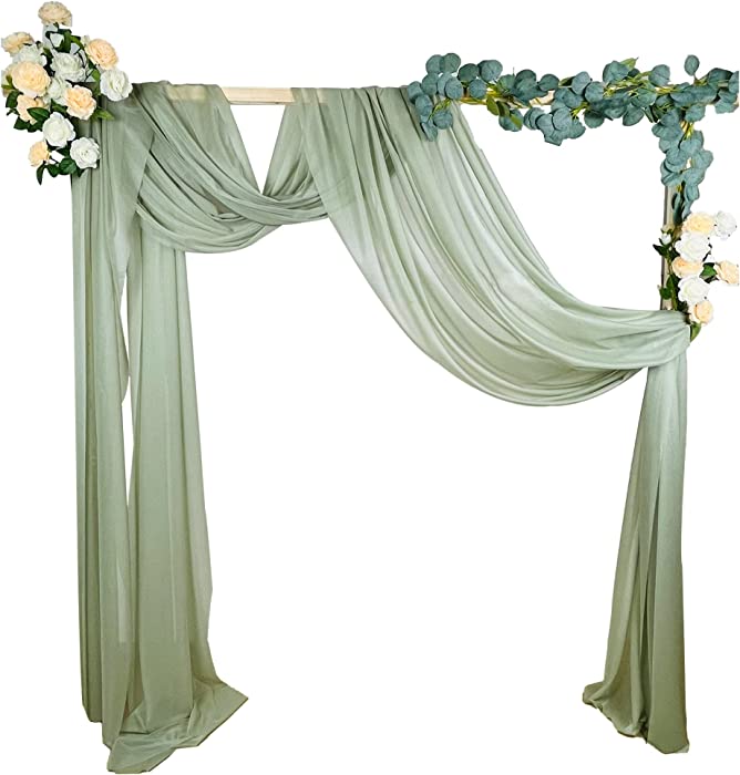 Wedding Arch Draping Fabric Sage Green Decor Backdrop for Rustic Wedding Reception Voile Curtains Drapery for Ceiling Drapes Stage 2 Panels Sheer Tulle Wedding Drapes Home Decoration