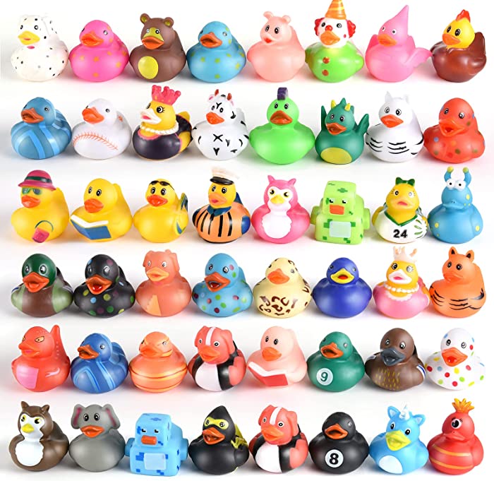 40PCS Rubber Duck ,Bath Toys Assorted Duckies (2") for Kids with Mesh Bag, for Kids Baby Showers Party Favors Gift Classroom Incentives Carnival Prizes Pinata Fillers