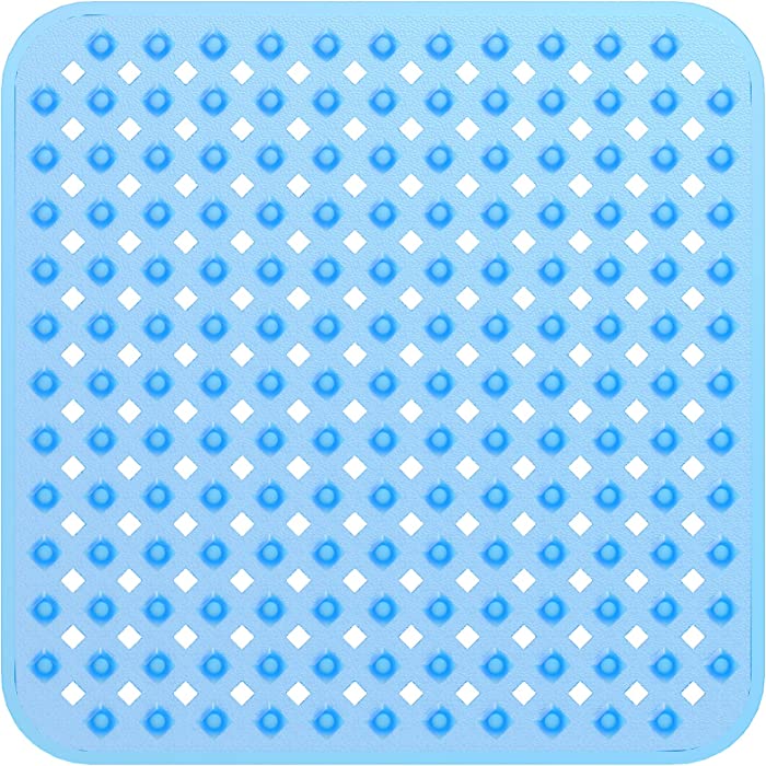 XIYUNTE Shower Mat Non Slip, Bathtub Mat with Suction Cups - 21 x 21 Inches Square Shower Mat with Drain Holes for Elderly & Kids, Machine Washable