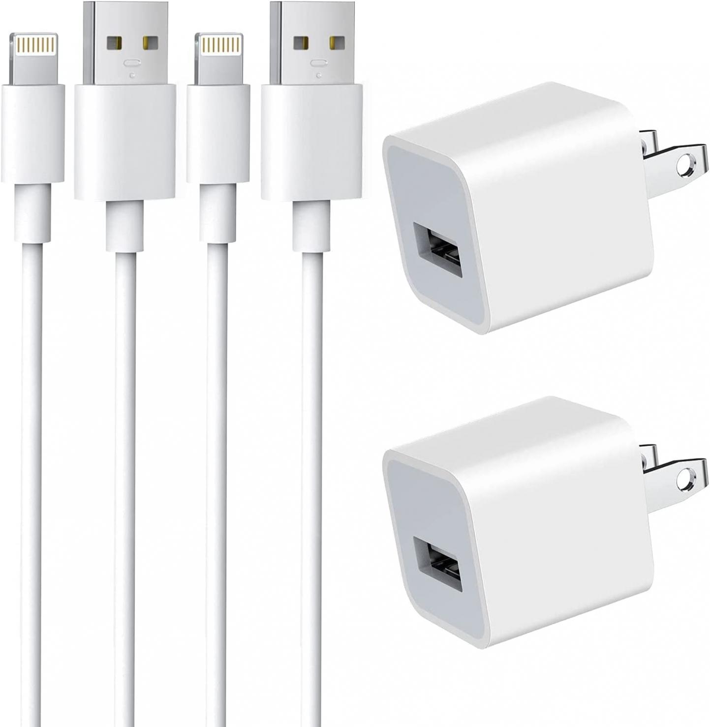 iPhone Charger, 2Pack 3FT Lightning to USB Charging Cable and 2Pack USB Wall Charger Travel Block Compatible with iPhone 13/12/11/XS/XR/X /8 and More