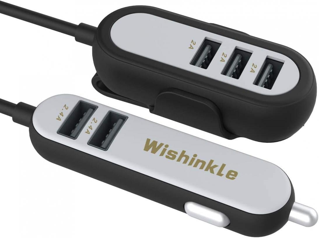 Wishinkle 5 USB Car Charger, 54W Multi Ports Car Charger Adapter, 5ft USB Splitter Vehicle Charger for Samsung Galaxy Note9/S9/S9+ and More