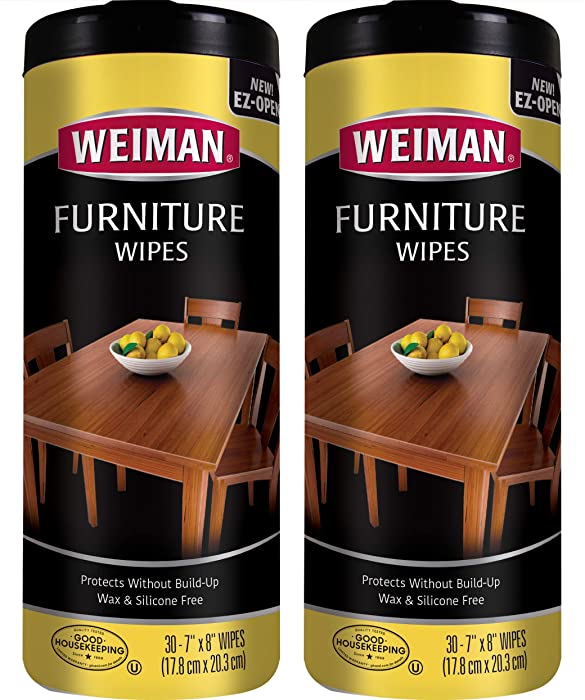 Weiman Wood Cleaner and Polish Wipes - 2 Pack - Non-Toxic for Furniture to Beautify and Protect, No Build-Up, Contains Ultra Violet Protection, Pleasant Scent, Surface Safe - 30 Count