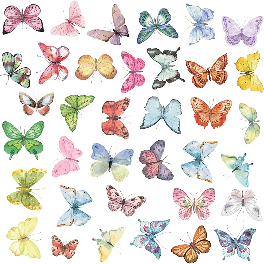 36 Pcs Wall Decals Peel and Stick Butterflies Colorful Butterfly Wall Stickers 3D Butterfly Wall Decor Watercolor DIY Art Decor Crafts for Kids Living Room Bedroom Playroom Background Decorations