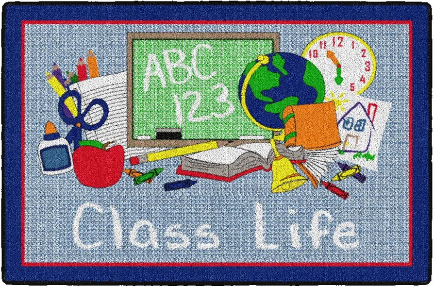 Flagship Carpets Class Life Area Rug for Home Learning or Classroom Carpet, Kids Bedroom, Playroom Mat for Playing and Reading, 2' x 3', Blue